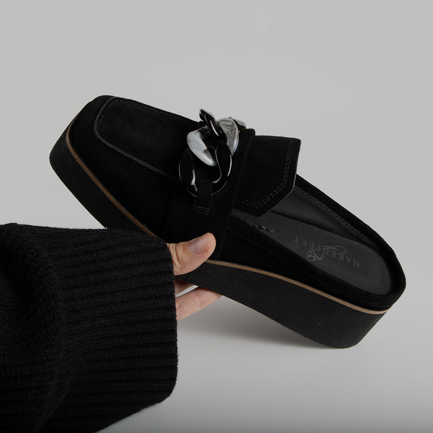 ELECT in BLACK SUEDE Platform Mules – Nakedfeet Shoes