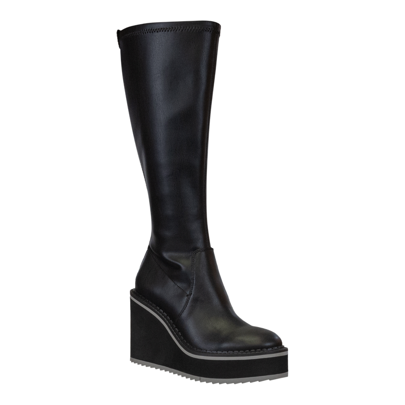 APEX in BLACK Wedge Knee High Boots