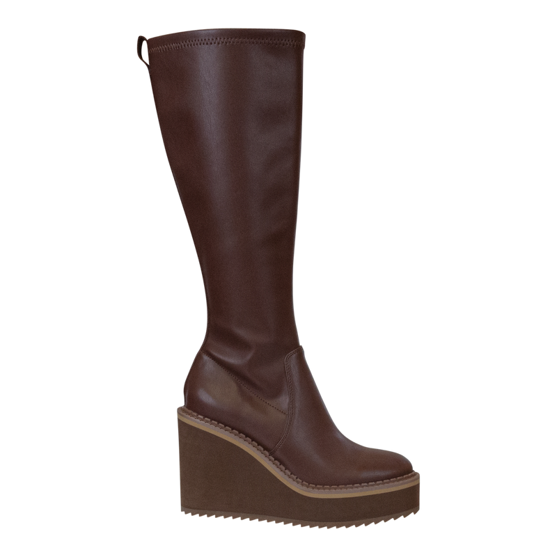 APEX in CACAO Wedge Knee High Boots Nakedfeet Shoes