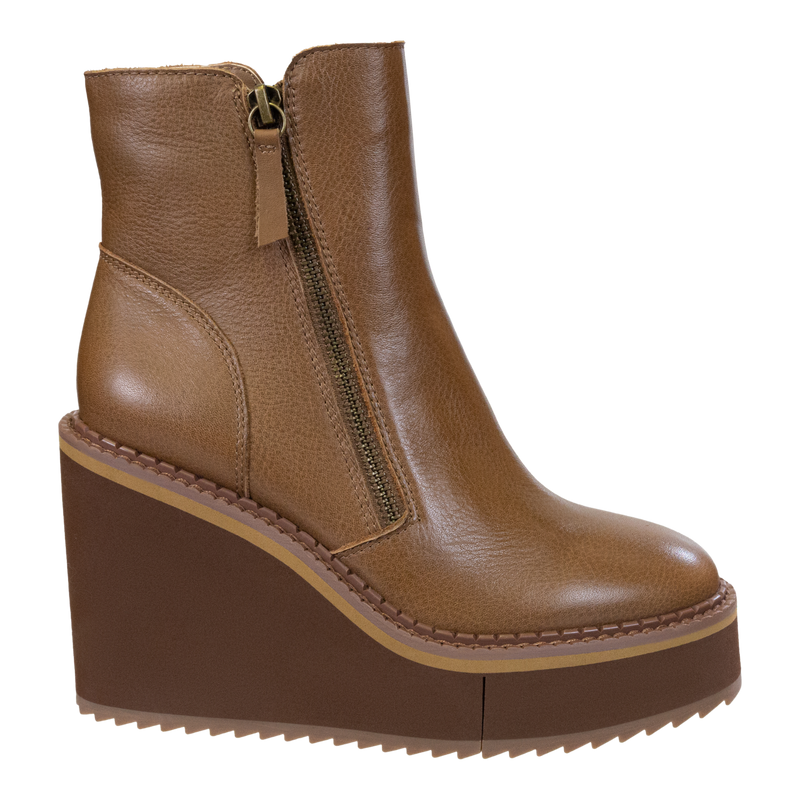 brown leather wedge booties