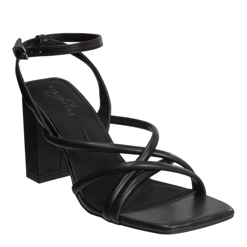 Black Suedette Diamanté 3 Part Strappy Stiletto Heels | New Look