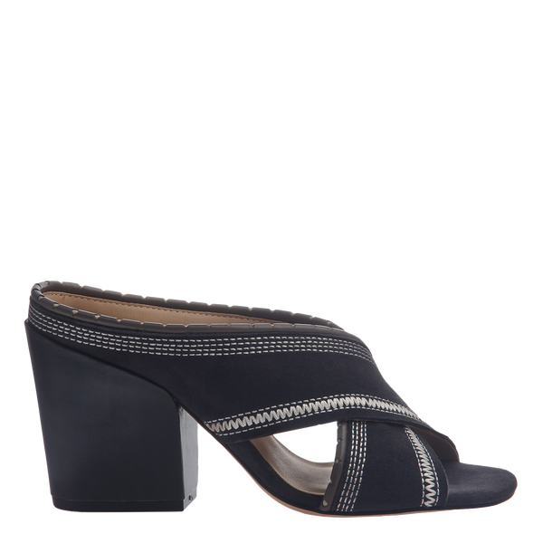 Naked Feet women's heeled sandal Freesia in lead side view 