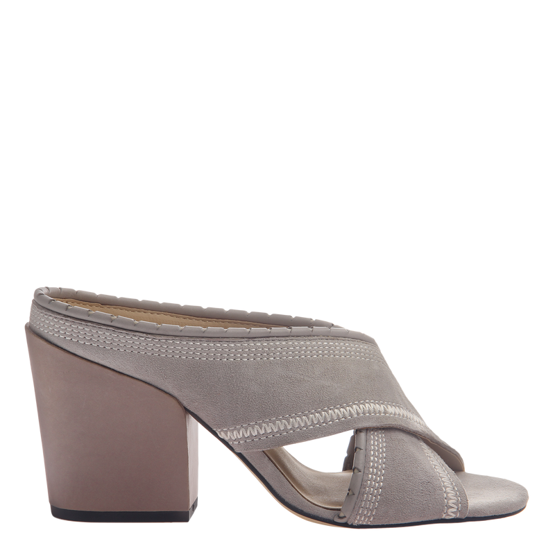 Naked Feet women's heeled sandal freesia in dove side view 