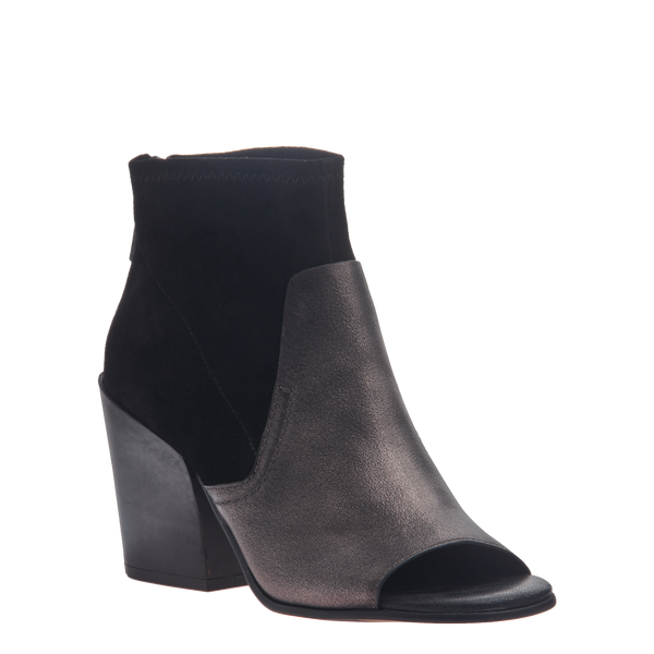 Naked Feet women's open toe booties in Beta Black Bronze