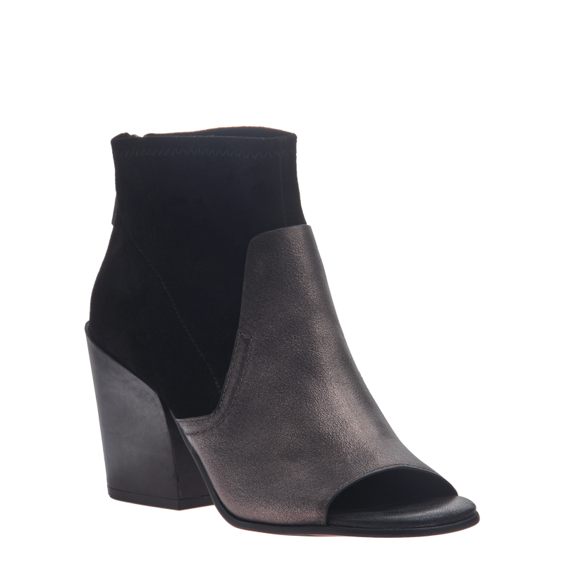 Naked Feet women's open toe booties in Beta Black Bronze