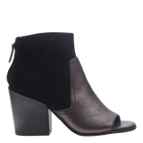 Naked Feet women's open toe booties in Beta Black Bronze side view 