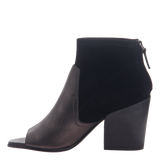 Naked Feet women's open toe booties in Beta Black Bronze side view 